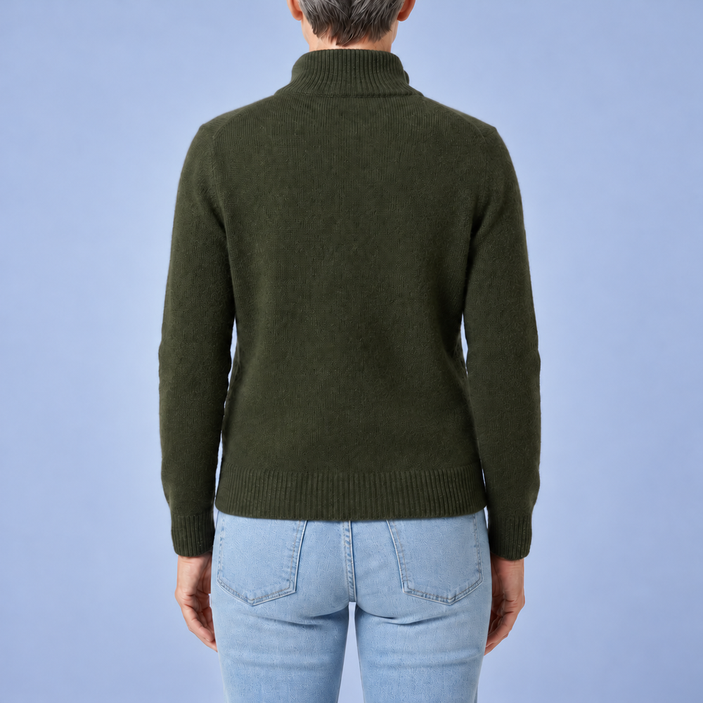 Telvessa | Women's Full-Zip Cardigan Sweater - Olive Green - Image 2