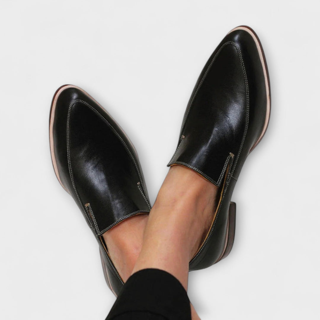 Theodora | Women's Black Pointed Toe Slip-On Loafers - Black - Image 1
