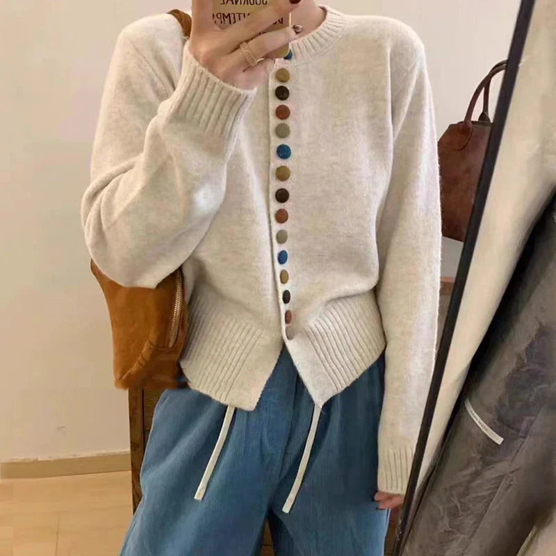 Thessira | Women's Button-Front Cardigan Sweater - Cream - Image 1