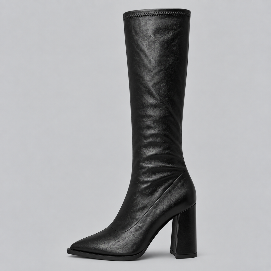 Thessvine | Women's Knee-High Boots Pointed Toe - Black - Image 1