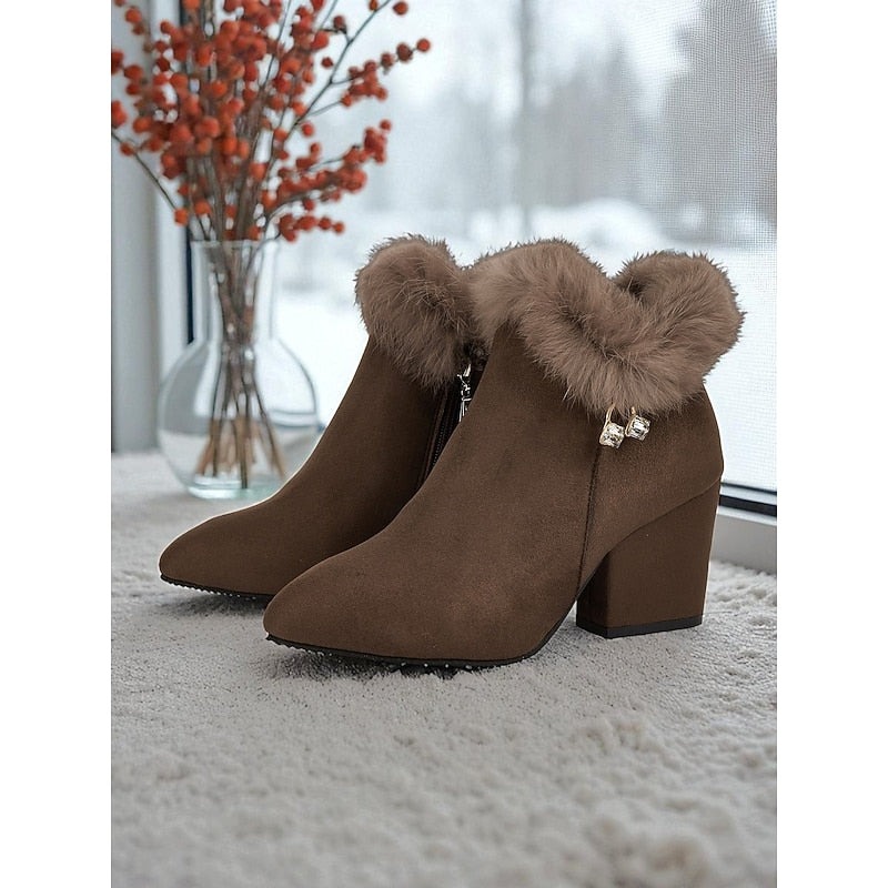 Thesswyn | Women's Fur-Trim Ankle Boots - Brown - Image 1