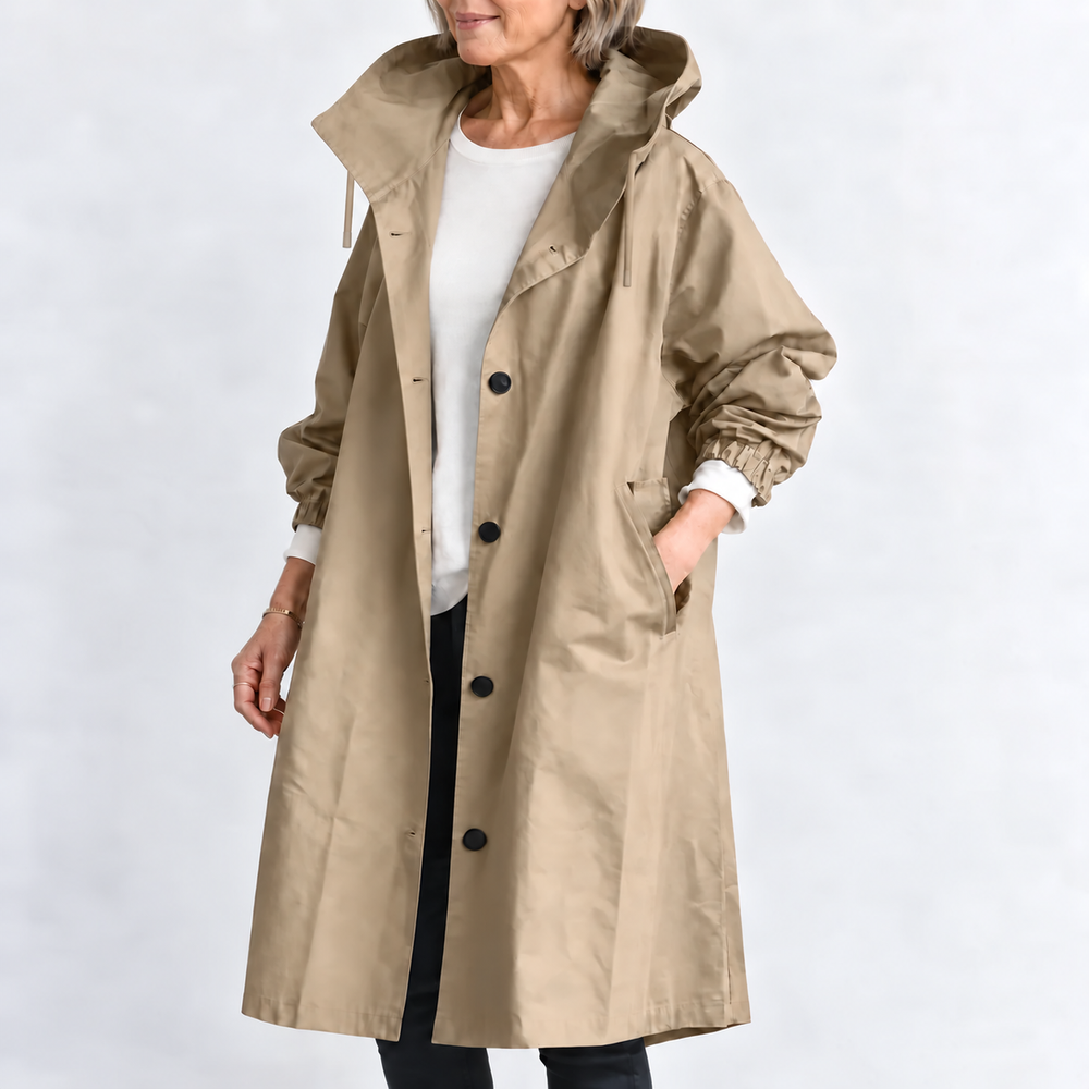 Tholvara | Women's Hooded Longline Trench Coat - Pink - Image 2