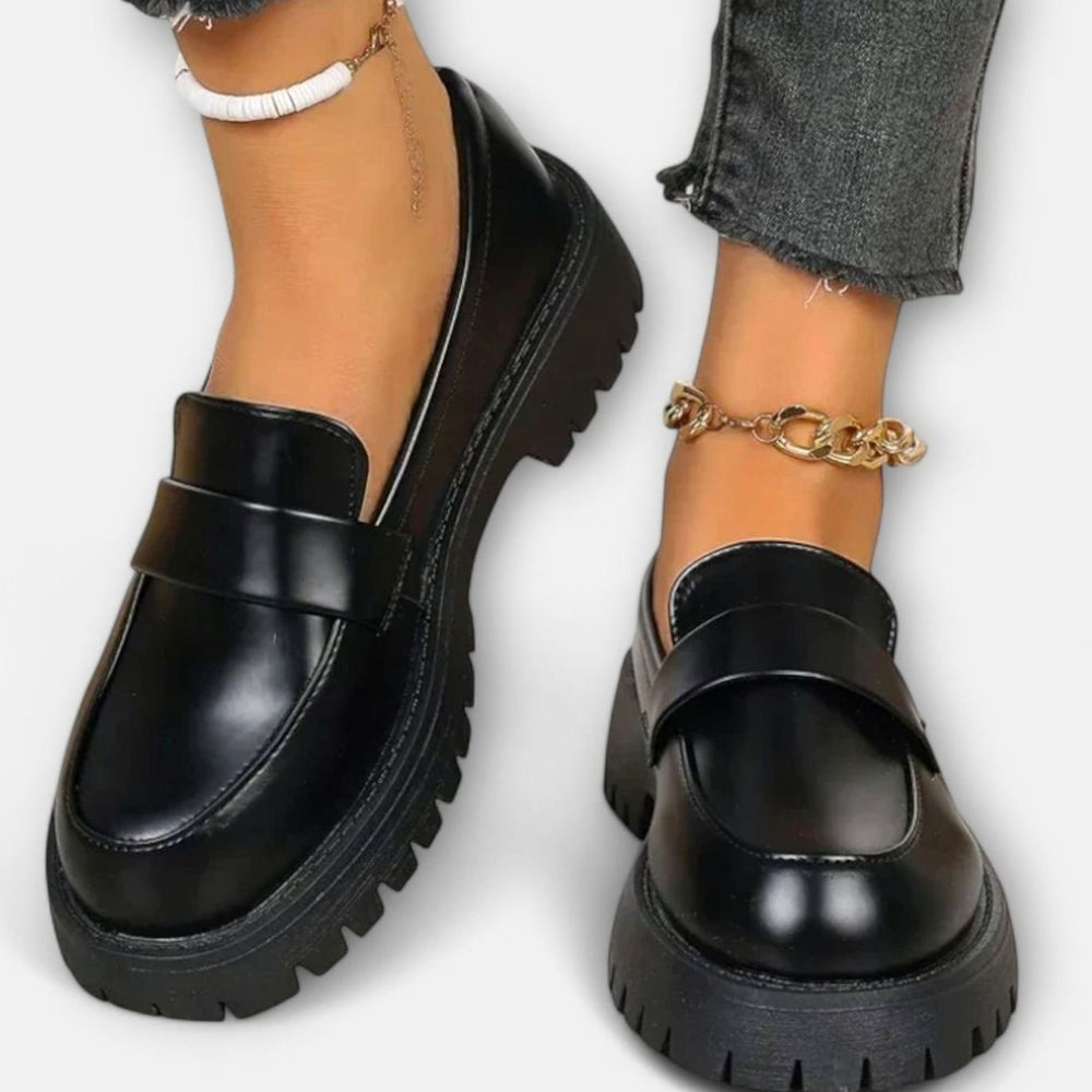 Threnelle | Women's Platform Loafers Chunky Slip-On - Black - Image 2