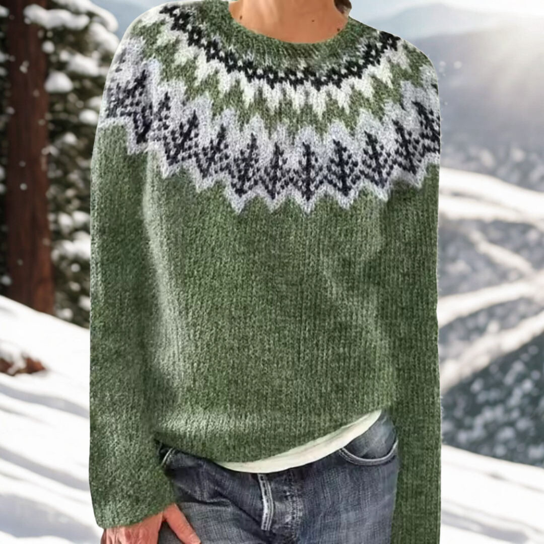 Threnova | Women's Fair Isle Knit Sweater - Green - Image 1