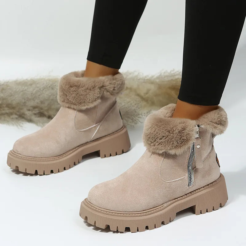 Tivara | Women's Faux Fur Trim Winter Snow Boots - Beige - Image 1