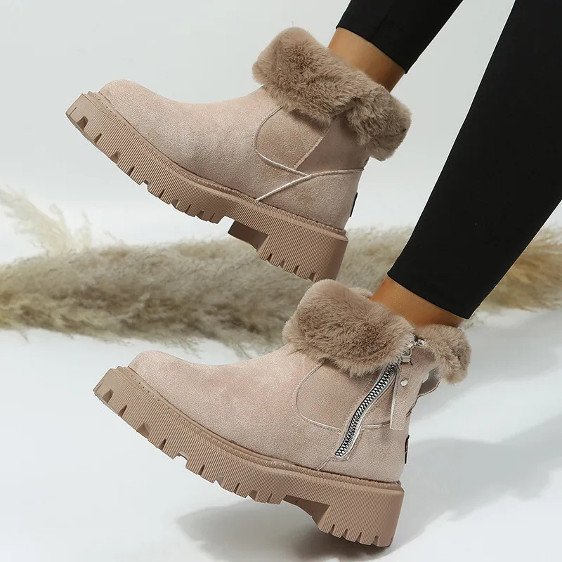 Tivara | Women's Faux Fur Trim Winter Snow Boots - Beige - Image 2