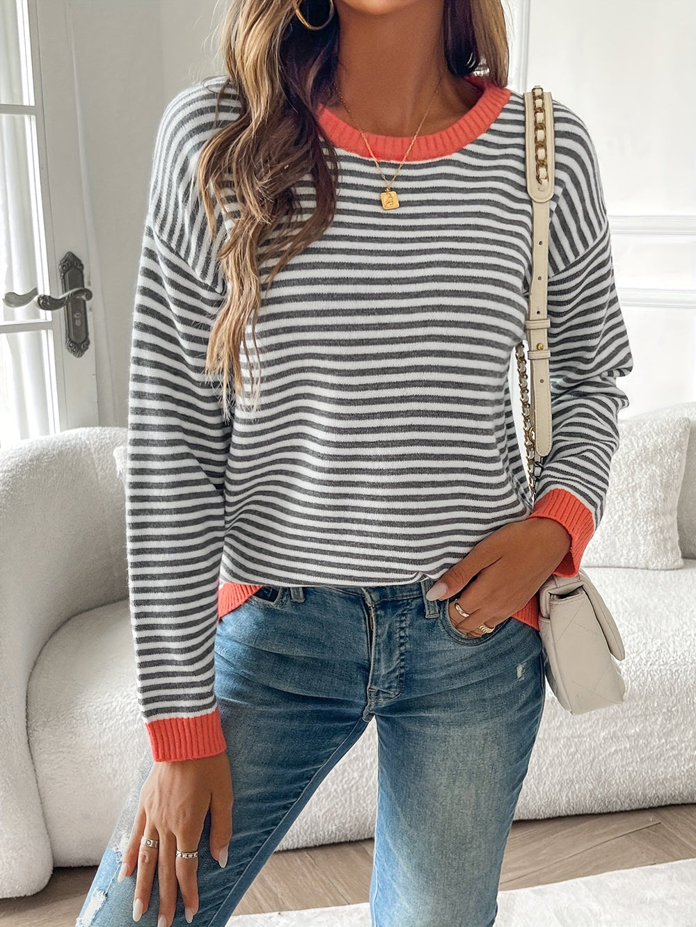 Tivelle | Women's Striped Pullover Sweater - Striped - Image 2
