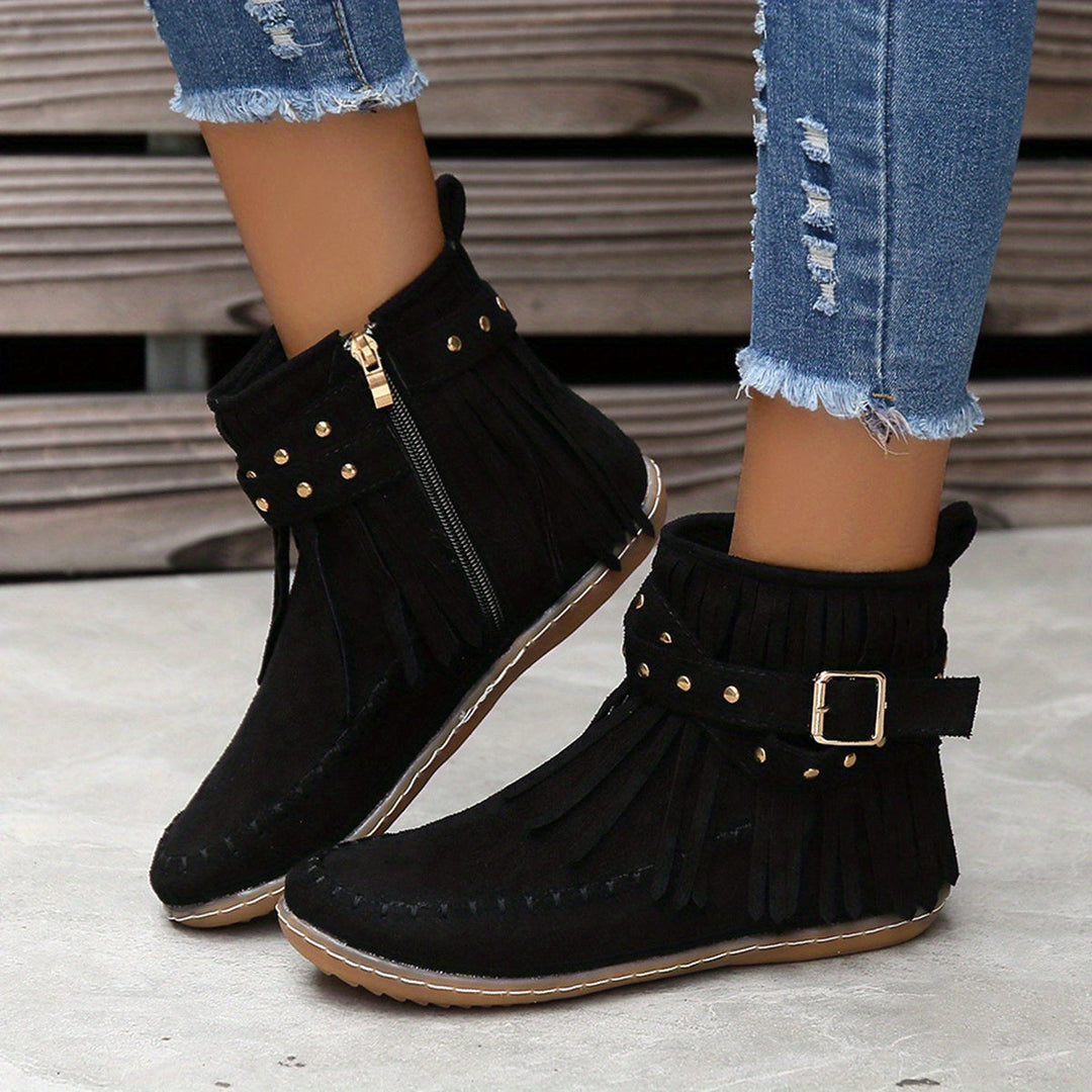 Tivorna | Women's Fringe Ankle Boots - Black - Image 1