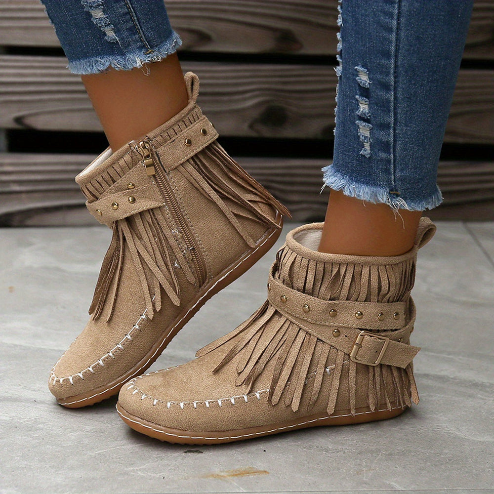 Tivorna | Women's Fringe Ankle Boots - Black - Image 2