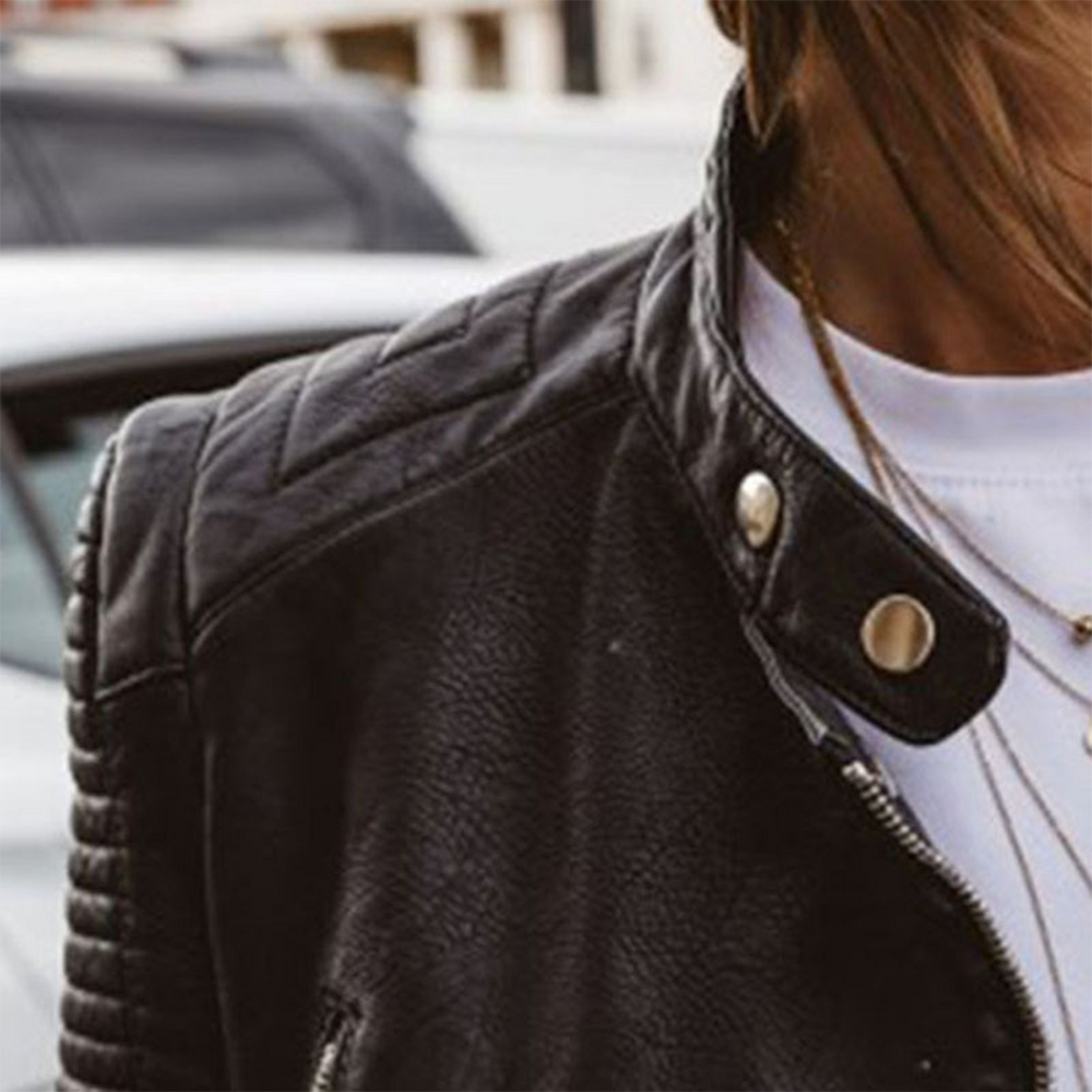 Tolvaine | Women's Faux Leather Moto Jacket - Black - Image 2