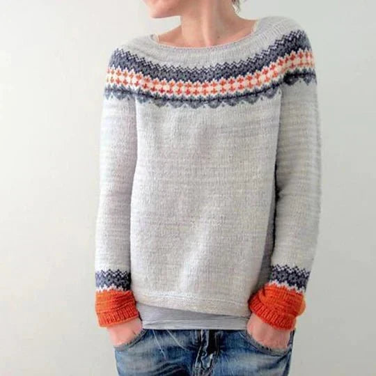 Tolveth | Women's Christmas Sweater Fair Isle Pullover - Light Grey - Image 1