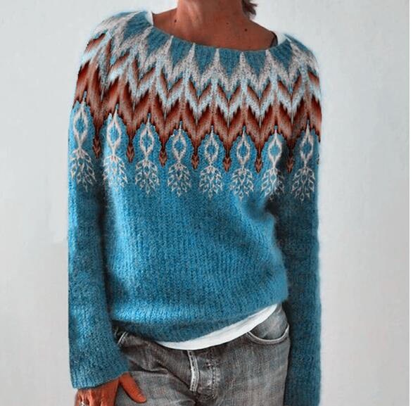 Tolveth | Women's Christmas Sweater Fair Isle Pullover - Light Grey - Image 2