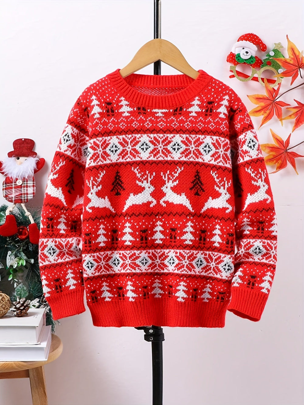 Tolvindra | Women's Christmas Sweater Nordic Knit - Red - Image 2