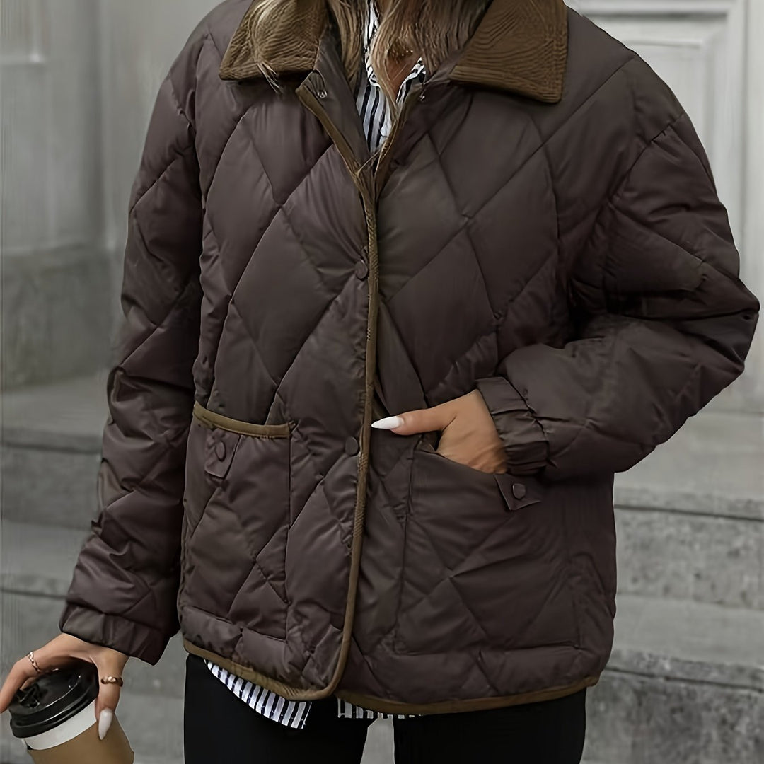 Trevaine | Women's Diamond Quilted Puffer Jacket - Dark Brown - Image 1