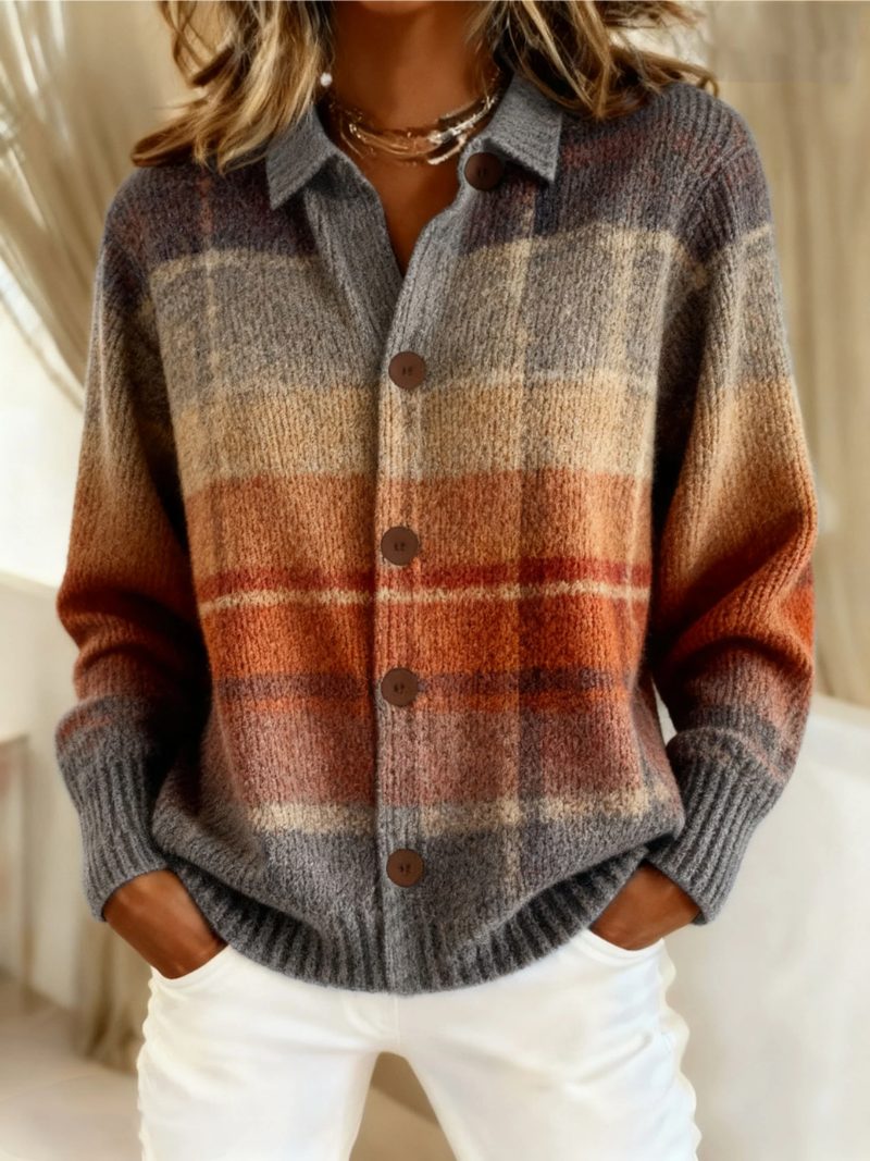 Trevara | Women's Plaid Button-Down Cardigan Sweater - Image 2