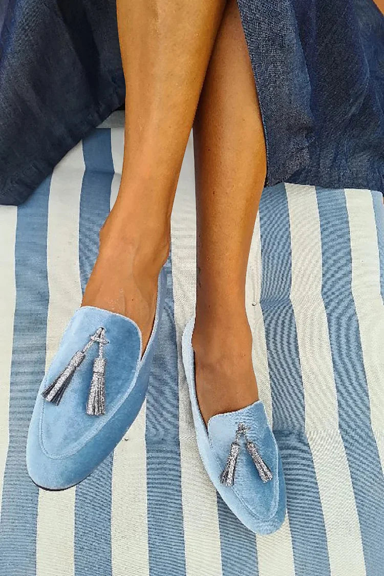 Trevelle | Women's Tassel Loafers Slip-On Flats - Sky Blue - Image 1