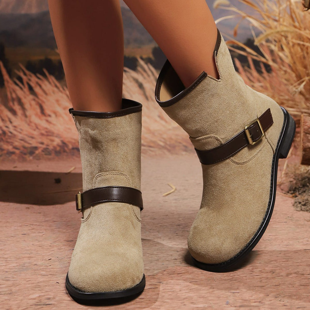Trevwyn | Women's Suede Ankle Boots with Buckle - Beige - Image 1