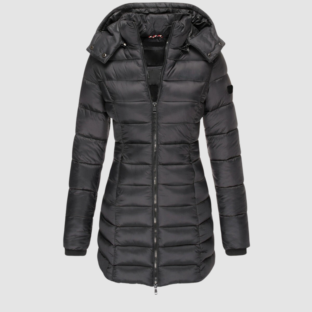 Valdine | Women's Hooded Mid-Length Puffer Jacket - Dark Grey - Image 1