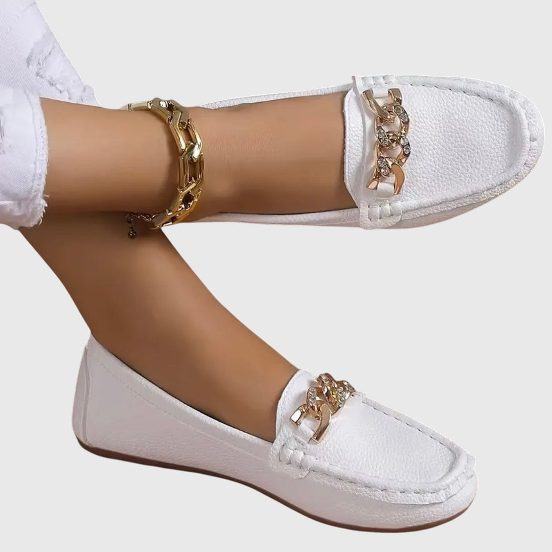 Valdris | Women's Chain Detail Slip-On Loafers - White - Image 1