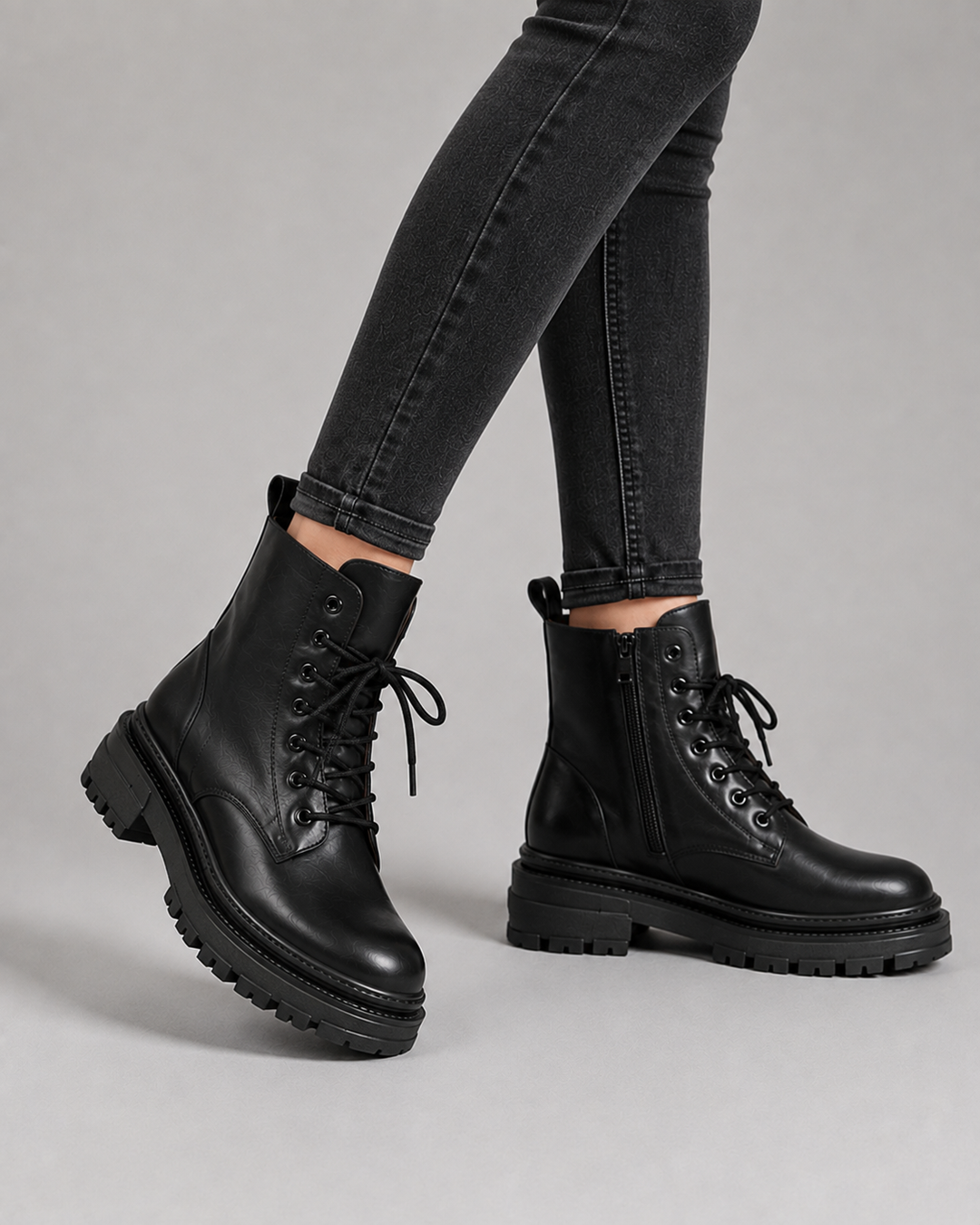 Vandrell | Women's Winter Lace-Up Combat Ankle Boot - Black - Image 1