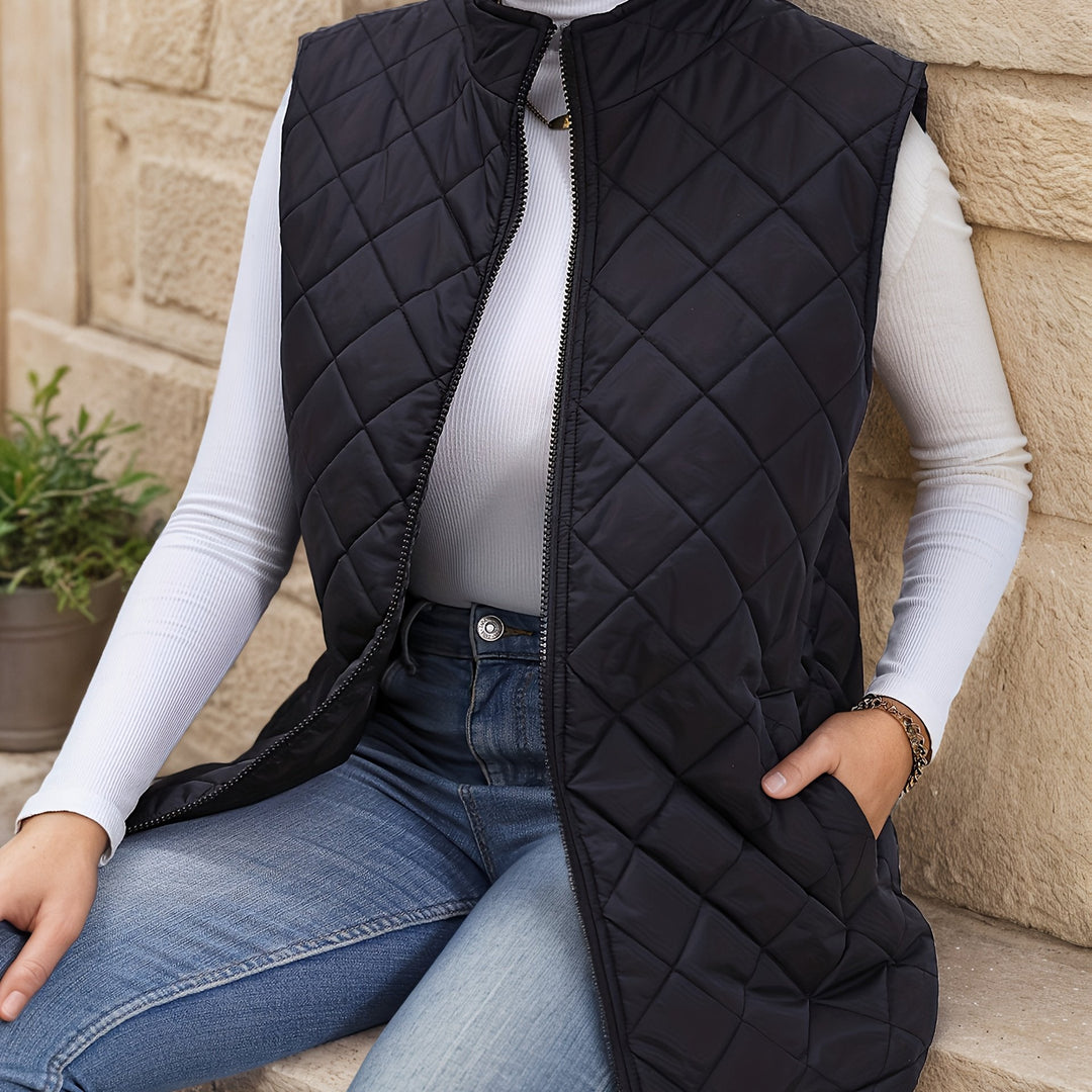 Vanthis | Women's Quilted Vest Jacket Longline - Black - Image 1