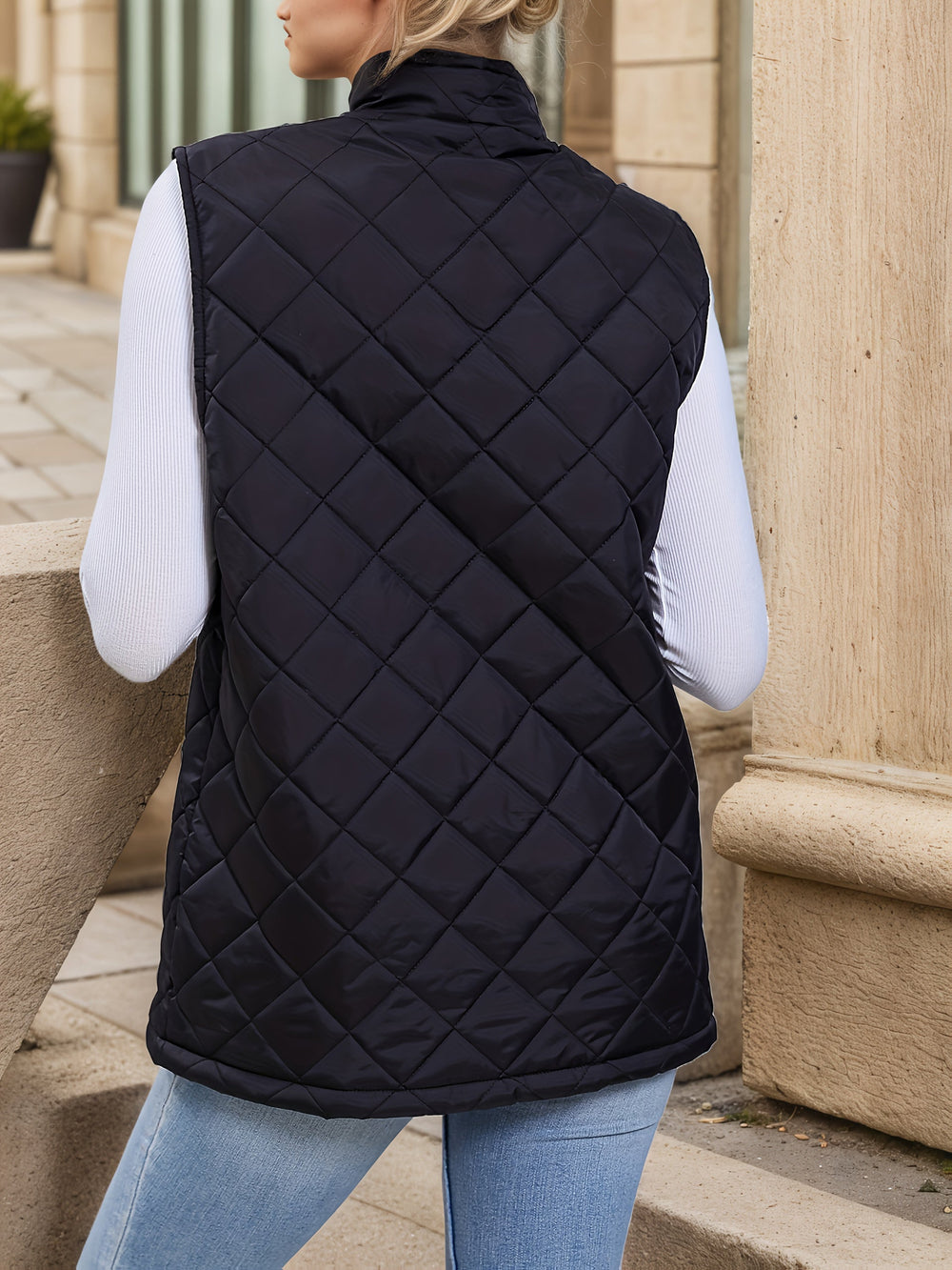 Vanthis | Women's Quilted Vest Jacket Longline - Black - Image 2