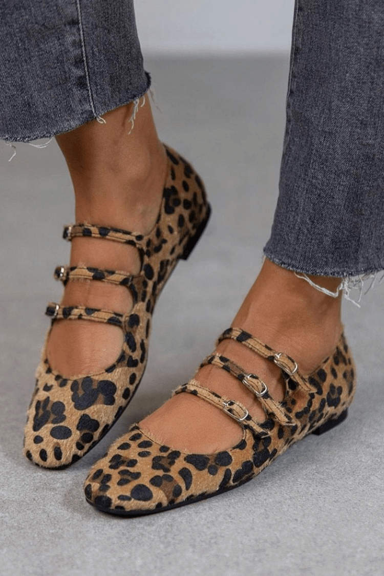 Vanthorne | Women's Leopard Print Triple Buckle Flats - Leopard - Image 1