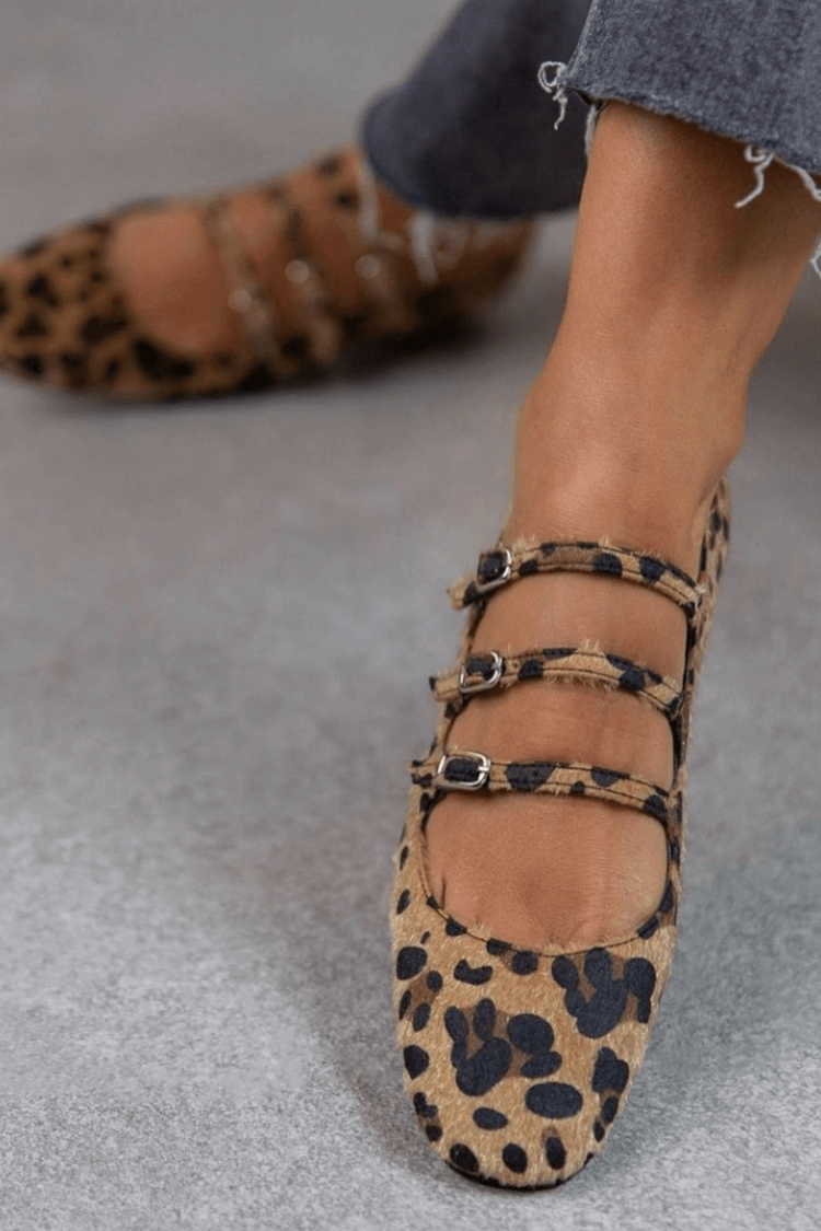 Vanthorne | Women's Leopard Print Triple Buckle Flats - Leopard - Image 2