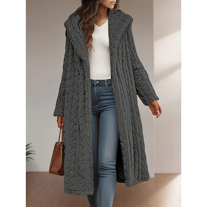 Varlowe | Women's Hooded Long Faux Fur Winter Coat - Light Grey - Image 2
