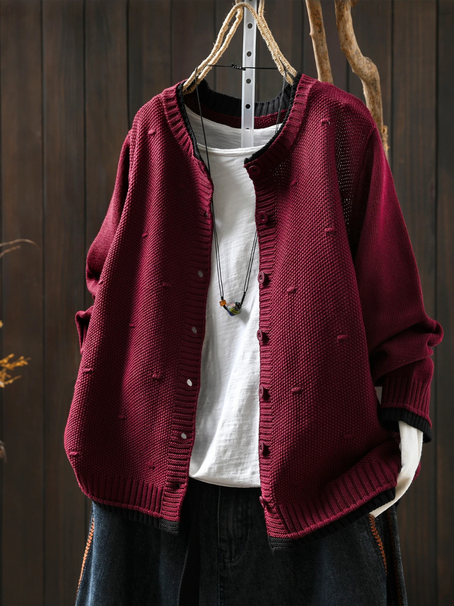 Veldara | Women's Oversized Knit Cardigan - Burgundy - Image 1