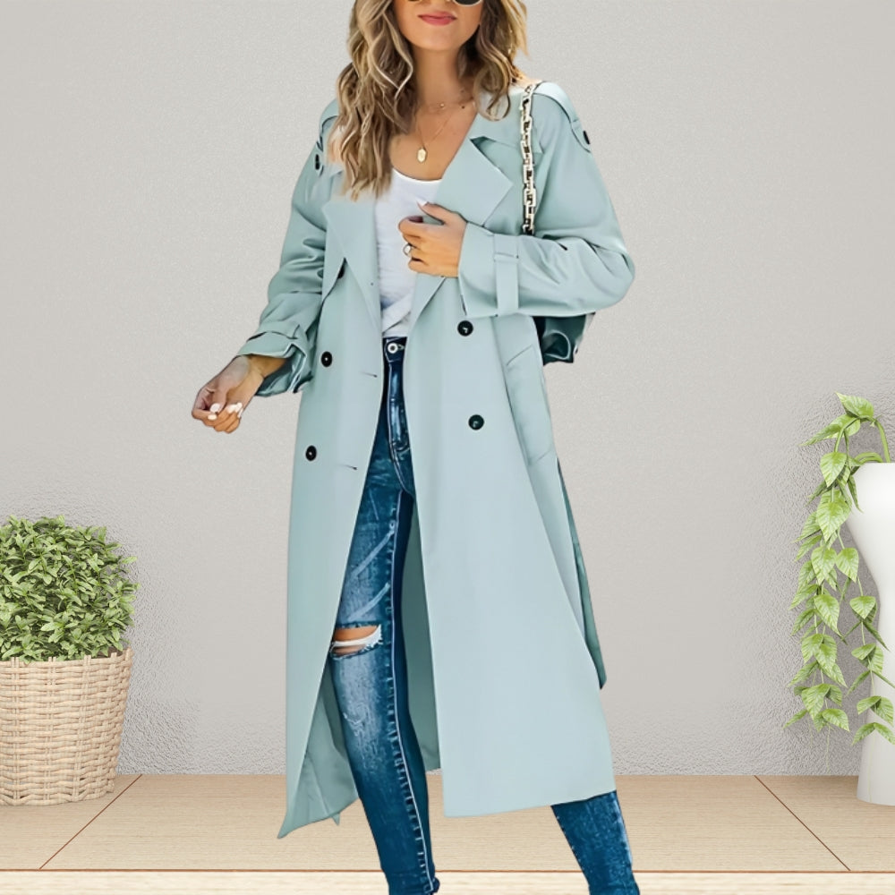 Veldris | Women's Trench Coat Double Breasted Long Coat - Beige - Image 2
