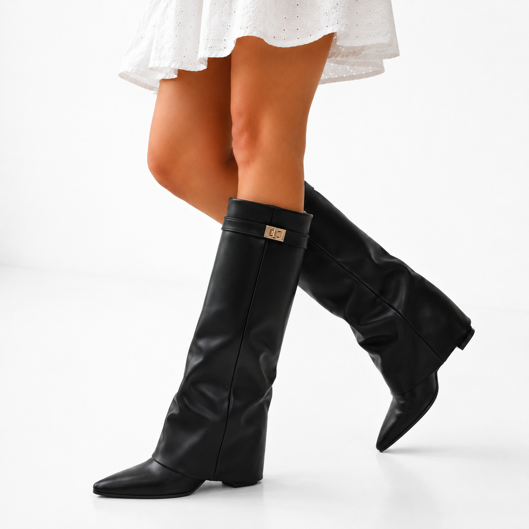 Velindra | Women's Knee-High Boots Pointed Toe - Black - Image 1
