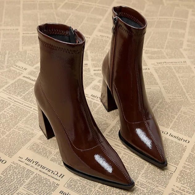 Velindra | Women's Pointed Toe Ankle Boots Block Heel - Image 2