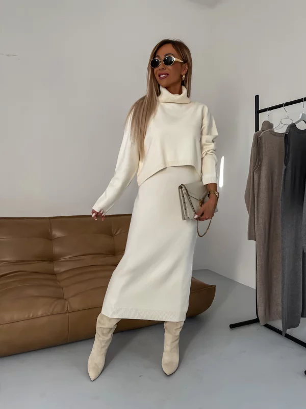 Velmira | Women's Turtleneck Sweater Dress Two-Piece Set - Cream - Image 1