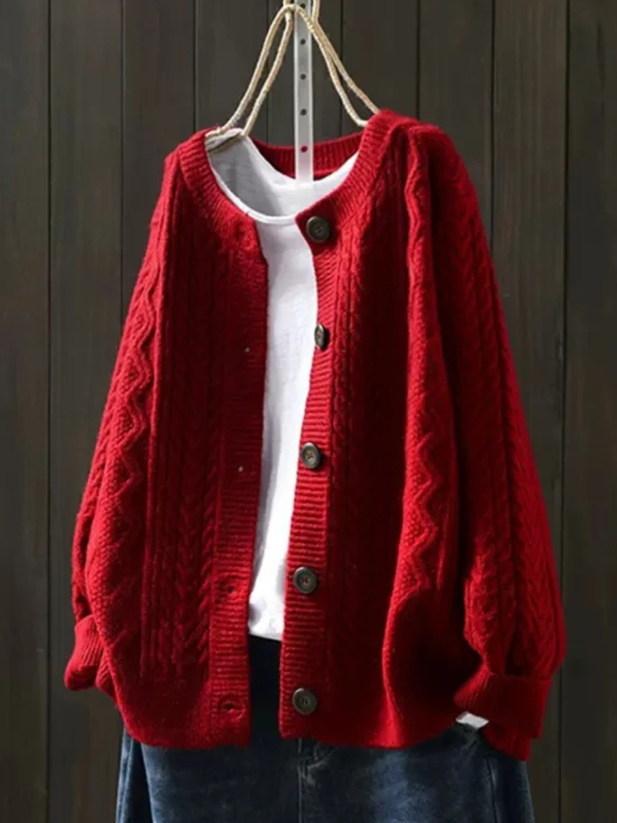 Veradis | Women's Oversized Cable Knit Cardigan - Cream - Image 2