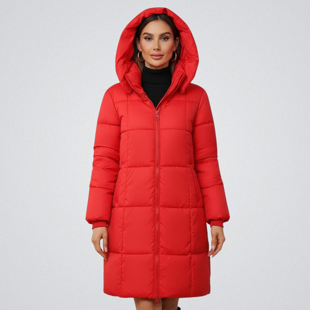 Verana | Women's Hooded Long Puffer Coat - Red - Image 1