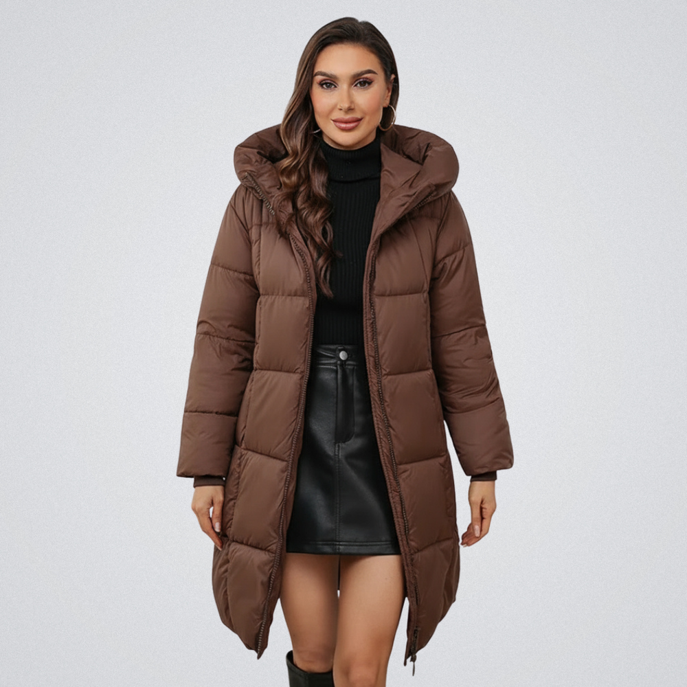 Verana | Women's Hooded Long Puffer Coat - Red - Image 2