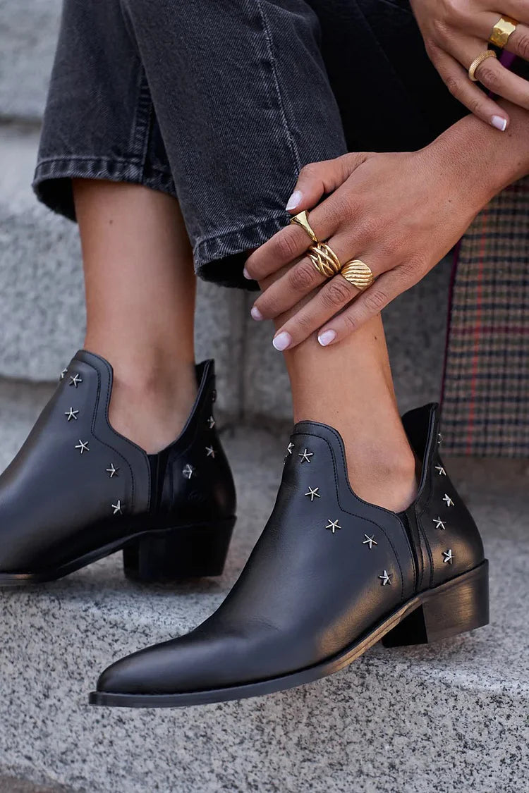 Verlaine | Women's Star Studded Ankle Boots - Black - Image 2