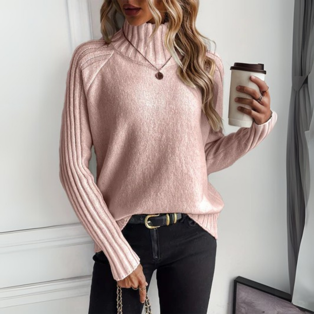 Vespara | Women's Turtleneck Knit Sweater - White - Image 2
