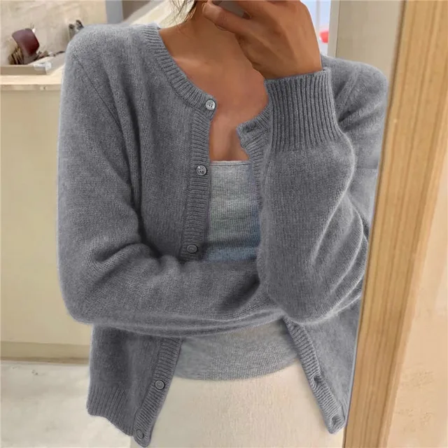 Vespine | Women's Knit Button-Front Cardigan - Grey - Image 1
