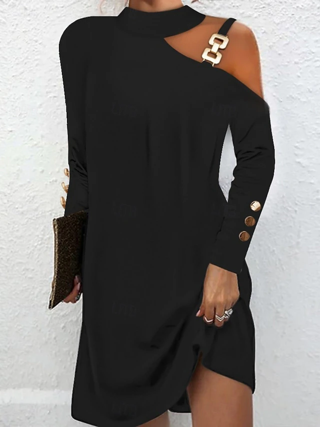 Vexara | Women's Cold Shoulder Sweater Dress - Black - Image 1