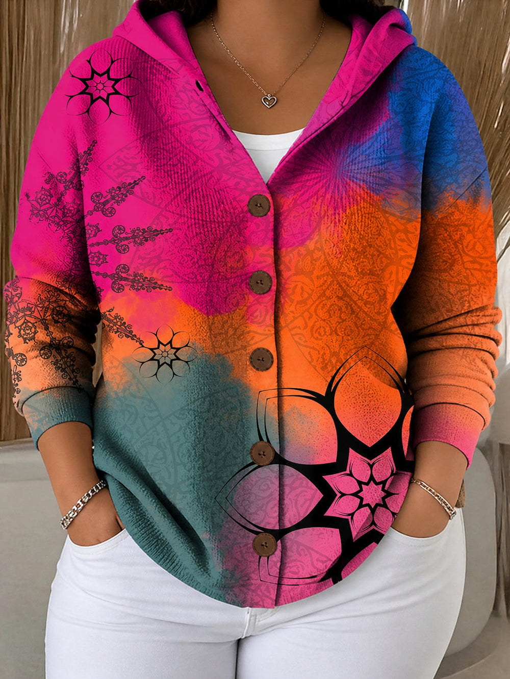 Vornalla | Women's Printed Hooded Cardigan - Image 2