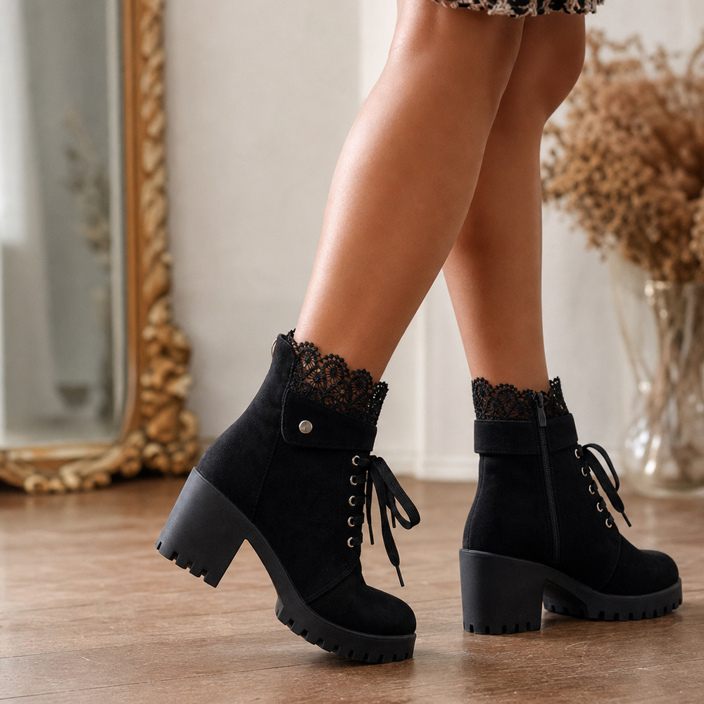 Vornessa | Women's Combat Boots Lace-Up Ankle Booties - Black - Image 2