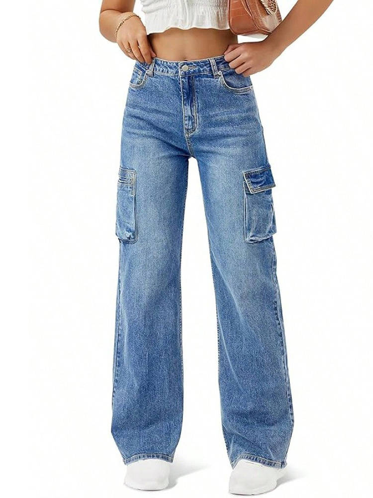 Vorrinda | Women's Baggy Cargo Jeans Wide Leg - Blue - Image 1