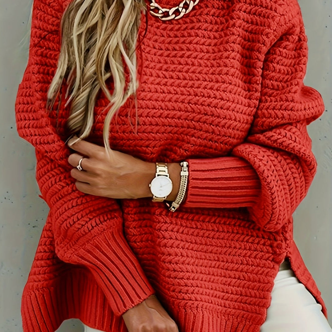 Vorrinda | Women's Chunky Knit Oversized Sweater - Red - Image 1