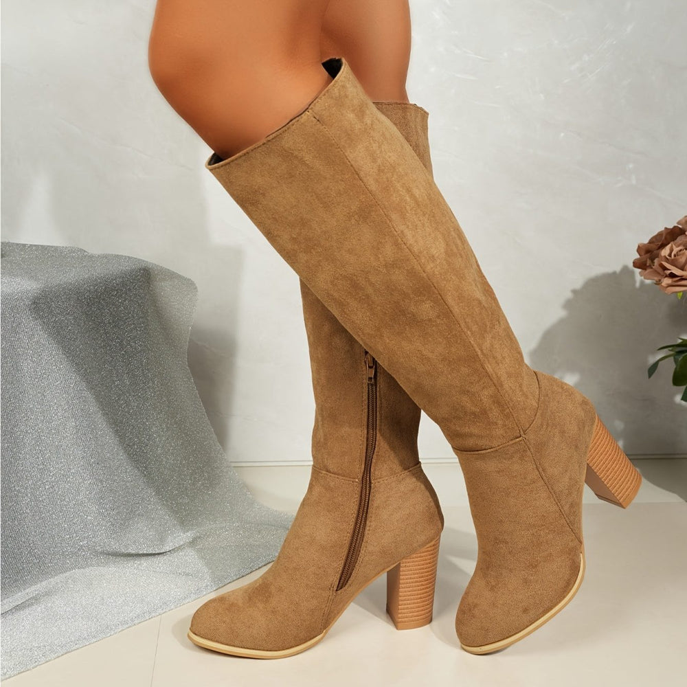 Vorrinda | Women's Knee High Block Heel Boots - Brown - Image 2