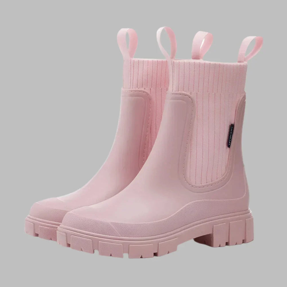 Vossara | Women's Chelsea Ankle Rain Boots Knit Shaft - Taupe - Image 2