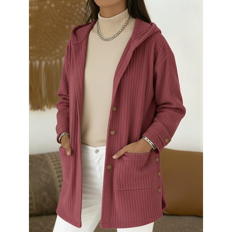 Vosslyn | Women's Hooded Cardigan Coat - Brown - Image 2