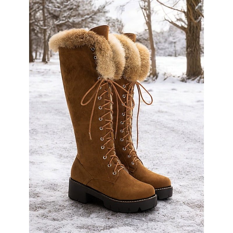 Vosswyn | Women's Knee High Winter Boots Lace-Up - Camel - Image 1