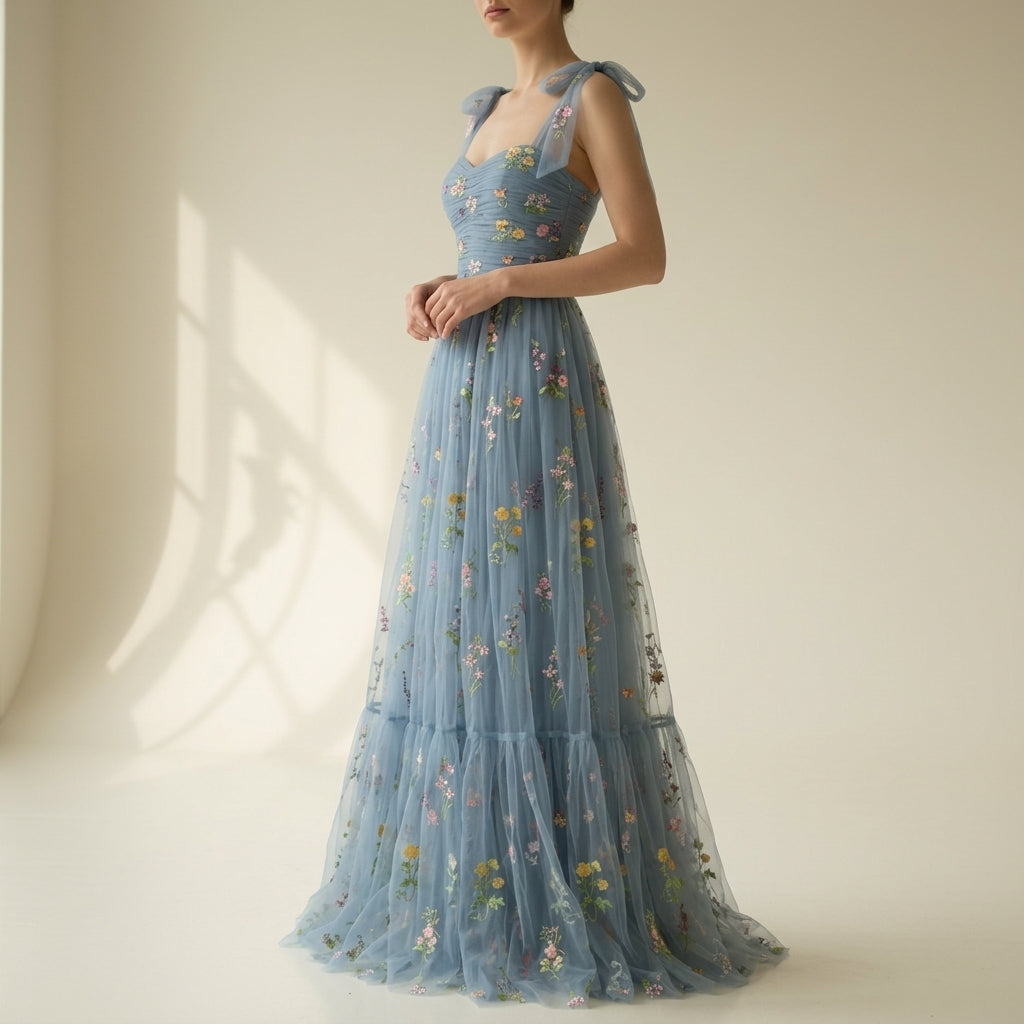 Vrenalia | Women's Tulle Maxi Party Dress - Blue - Image 1